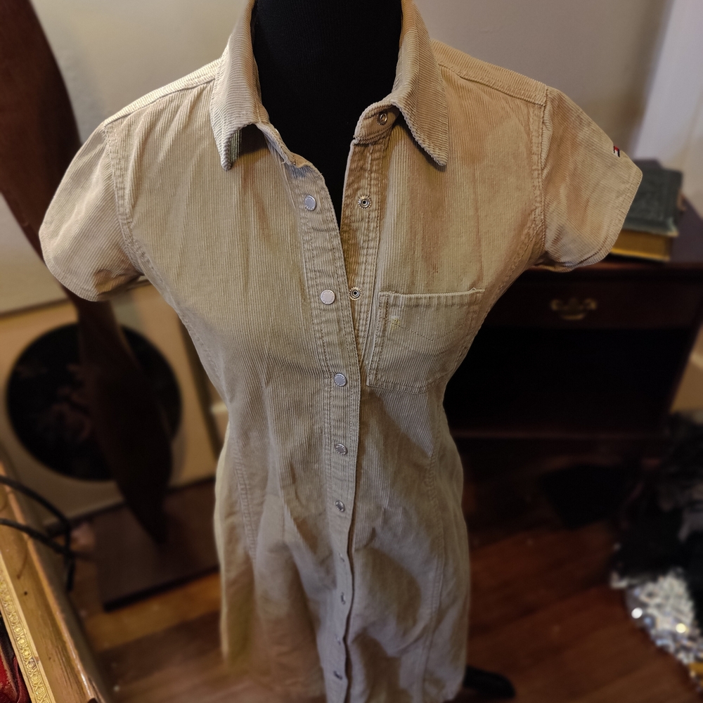 Vintage 2000 Tommy Hilfiger Beige Corduroy Mini Dress Size 4